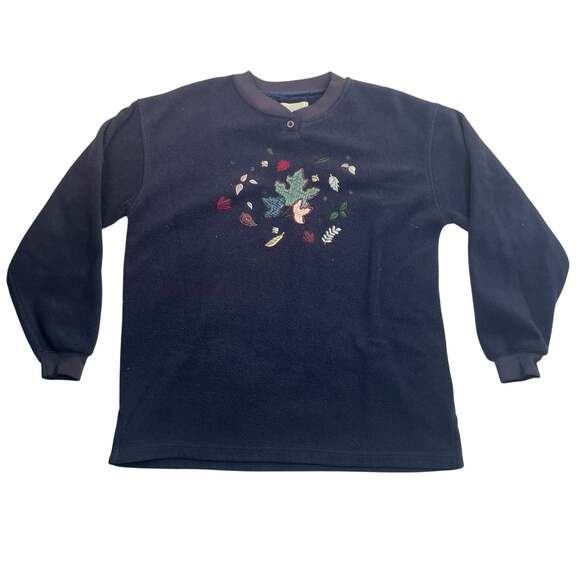 Christopher & Banks Tops - Christopher & Banks Embroidered Leaf Fleece Pullover Women’s Small